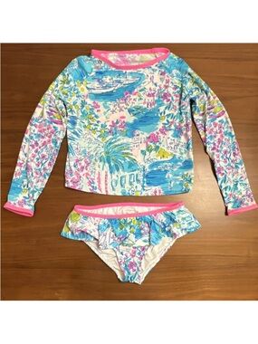 Lilly Pulitzer Girls Multicolor Floral Long Sleeve Swim Set Size 10 2 Piece